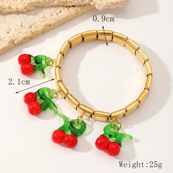 IG Style Minimalist Cherry 304 Stainless Steel Glass 18K Gold Plated Bangle In Bulk