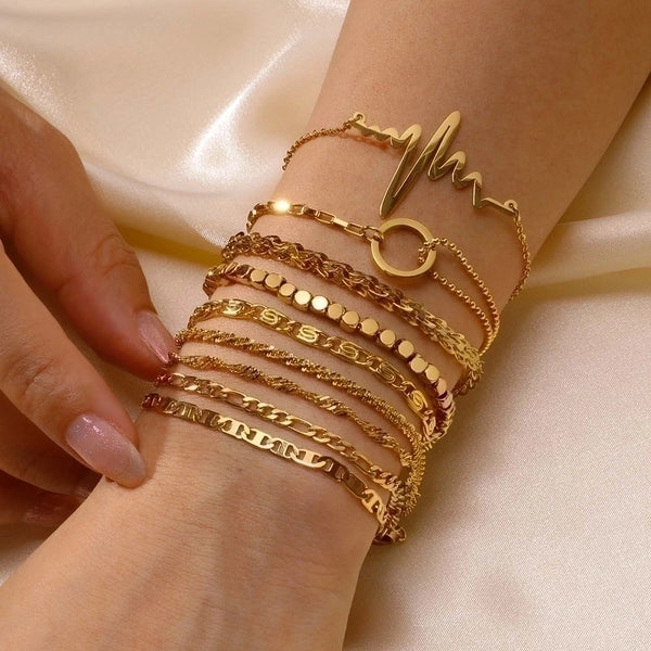 IG Style Casual Minimalist Geometric 201 Stainless Steel 18K Gold Plated Bracelets In Bulk