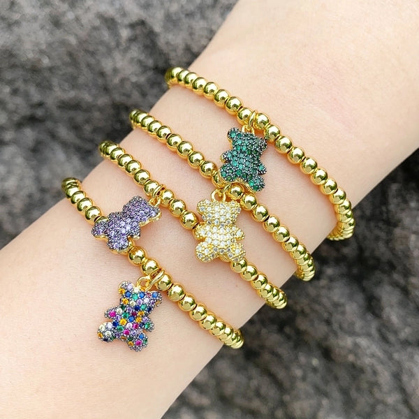 Ig Style Cute Fashion Bear Copper Beaded Plating Inlay Zircon Bracelets