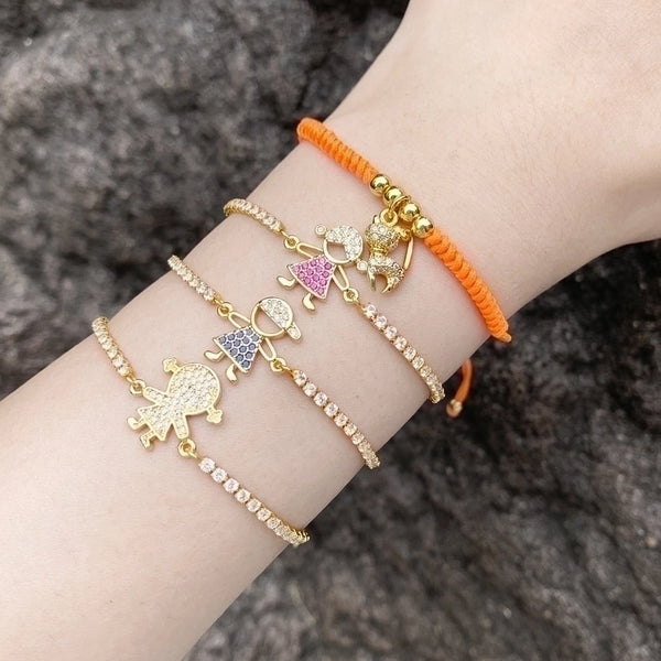 Ig Style Fashion Minimalist Cartoon Character Copper Plating Inlay Zircon 18k Gold Plated Bracelets