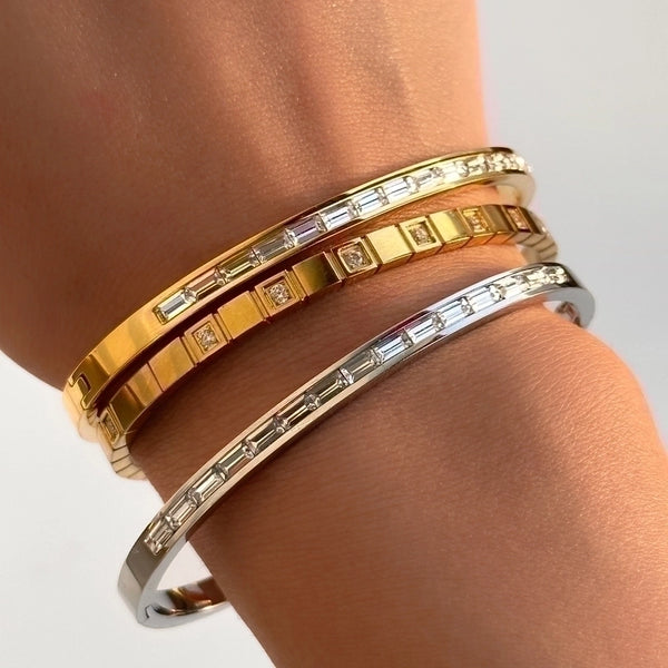 IG Style Geometric 304 Stainless Steel 18K Gold Plated Rhinestones Bracelets In Bulk