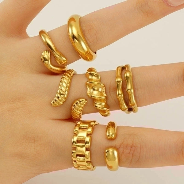 304 Stainless Steel 18K Gold Plated IG Style Plating Geometric Titanium Steel Open Ring