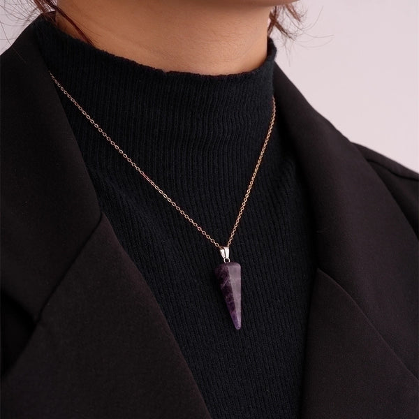 Ig Style Handmade Minimalist Geometric Stainless Steel Natural Stone Pendant Necklace