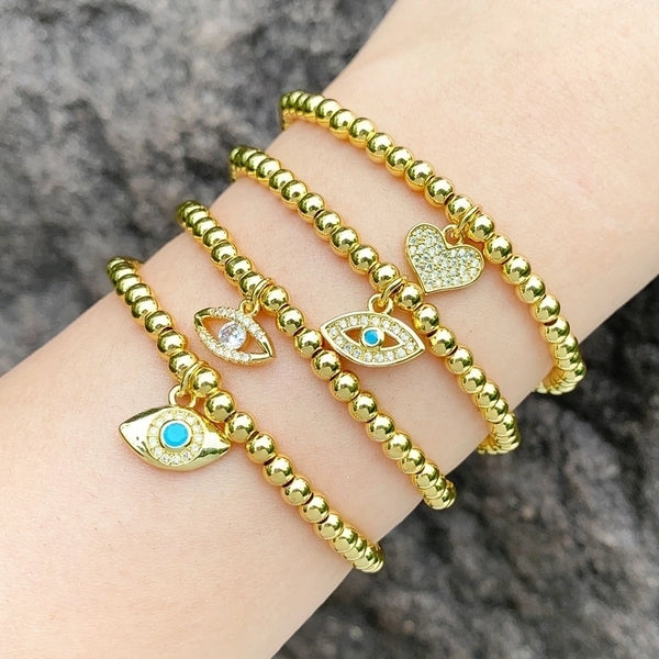 Ig Style Hip-hop Fashion Devil's Eye Copper Beaded Plating Inlay Zircon Bracelets