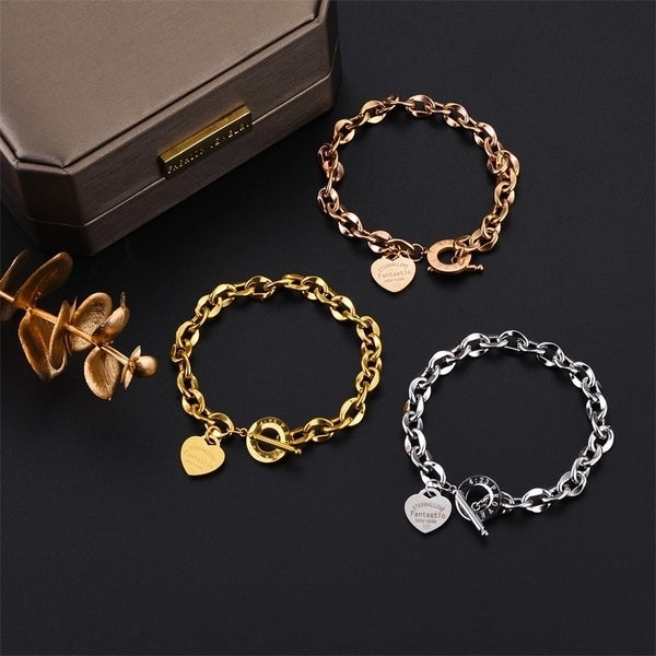 Ig Style Korean Style Circle Heart Shape Titanium Steel Buckle Plating Bracelets