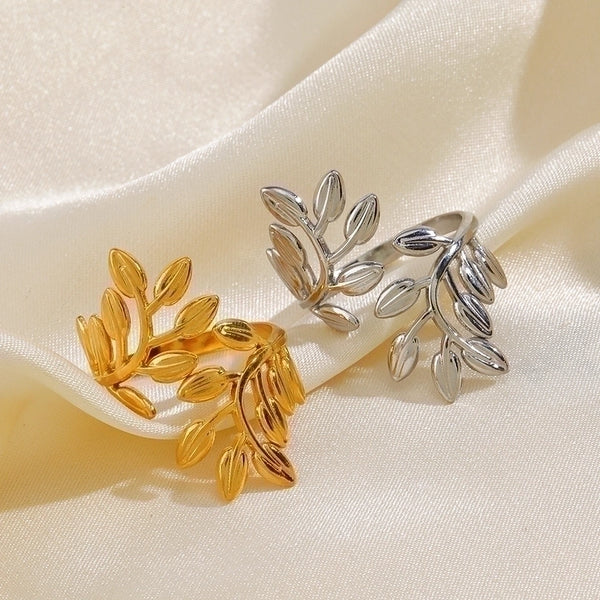 Ig Style Leaves Stainless Steel Plating 18k Gold Plated Open Rings