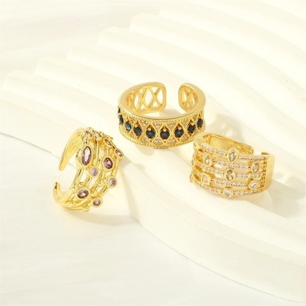 Ig Style Modern Style Commute Geometric Copper 18k Gold Plated Zircon Open Rings In Bulk