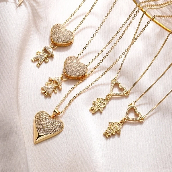 Ig Style Simple Style Human Heart Shape Copper Gold Plated Zircon Pendant Necklace In Bulk