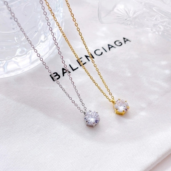 Ig Style Simple Style Round Stainless Steel Plating Inlay Zircon White Gold Plated Gold Plated Pendant Necklace