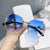 Ig Style Solid Color Resin Square Inlay Diamond Frameless Women's Sunglasses