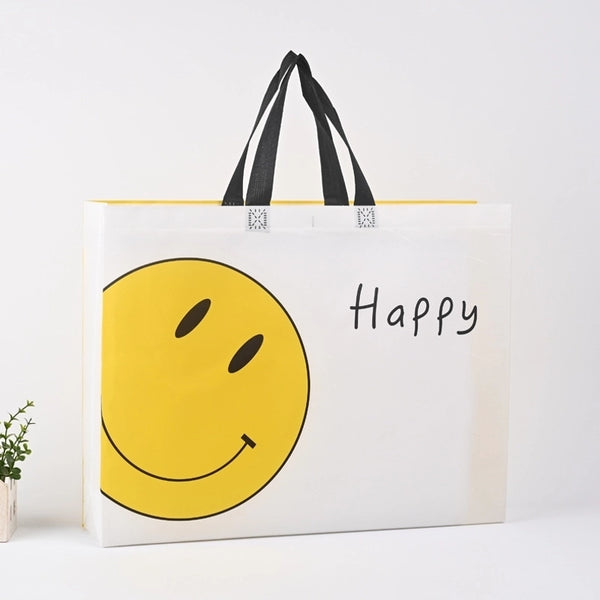 In Stock Hot-pressed Non-woven Clothing Bag Smile Face Facial Expression Bag Color Printing Children's Clothing Bag Advertising Handbag Printing LO