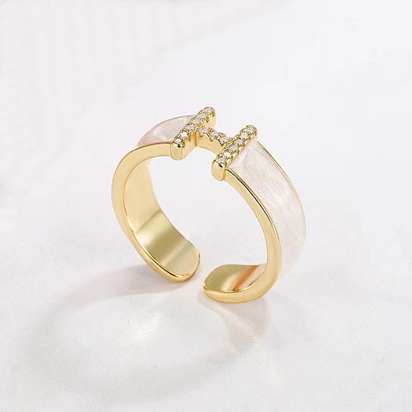 Ins Style Minimalist Letter Copper Zircon Open Ring In Bulk