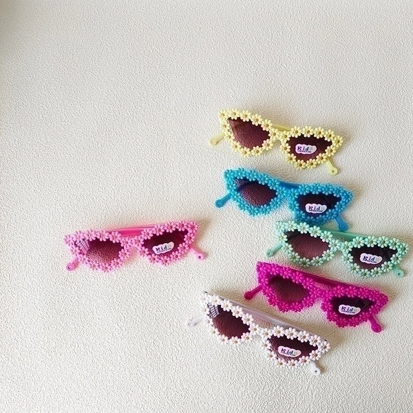 Ins Style Sweet Flower Pc Resin Cat Eye Full Frame Kids Sunglasses