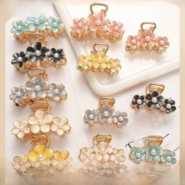 Internet Celebrity Korean-style Alloy Electroplated Hairpin Hairpin Flower Oil Dropping Pearl Grab Clip Women's Simple Hair Grab  Hair Accessories