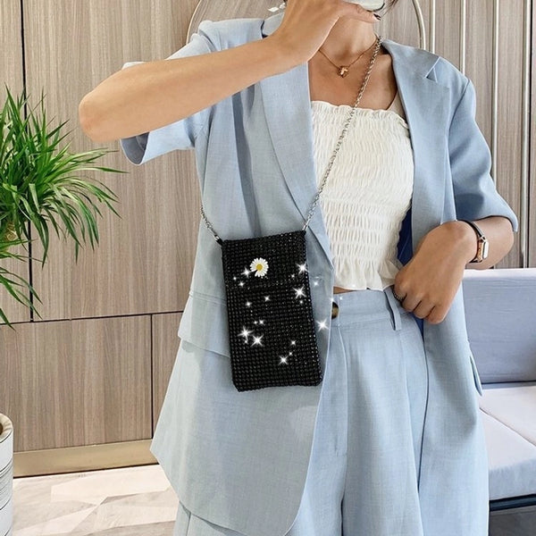 Internet Celebrity Style Casual Street Diamond Shiny Chain Shoulder Messenger Bag Trendy Fashion Shiny Personalized Phone Bag