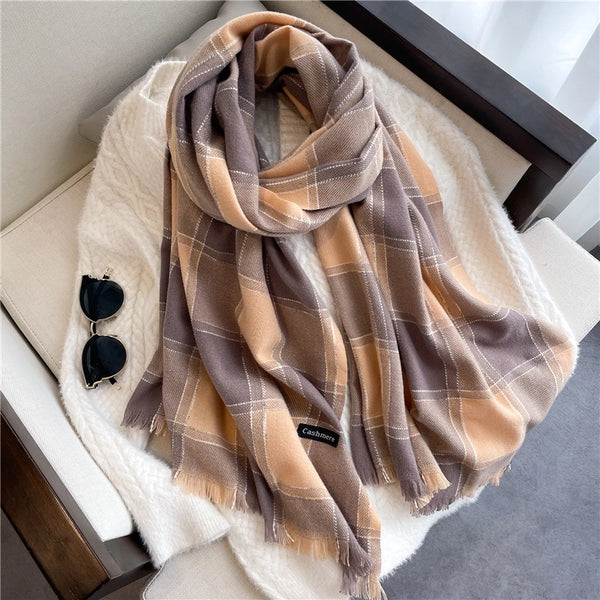 Japanese And Korean Style Student Scarf Plaid Scarf Cashmere Casual Versatile Winter Warm Shawl Long New