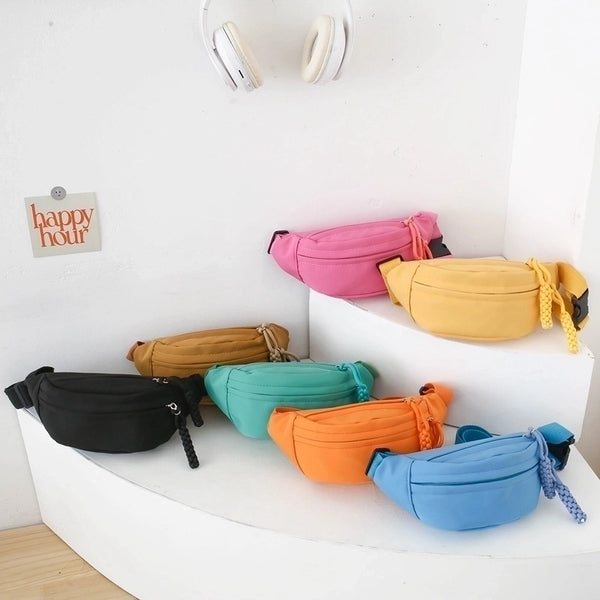 Kid'S Canvas Solid Color Preppy Style Dumpling Shape Zipper Fanny Pack