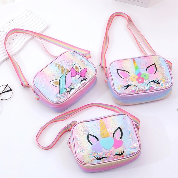 Kid'S Medium Glitter Polyester  Cute Square Zipper Crossbody Bag