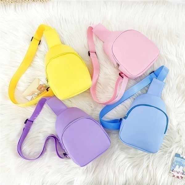 Kid's Pu Leather Solid Color Streetwear Bucket Zipper Fanny Pack