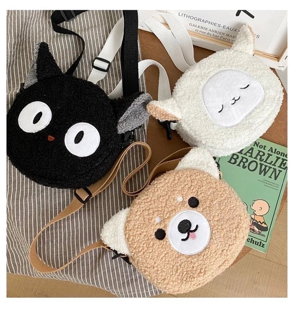 Kid's Small Plush Little Bear Cat Cute Zipper Crossbody Bag