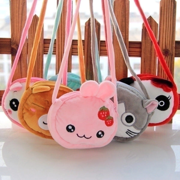 Kid's Small Plush Rabbit Cat Elephant Cute Zipper Crossbody Bag