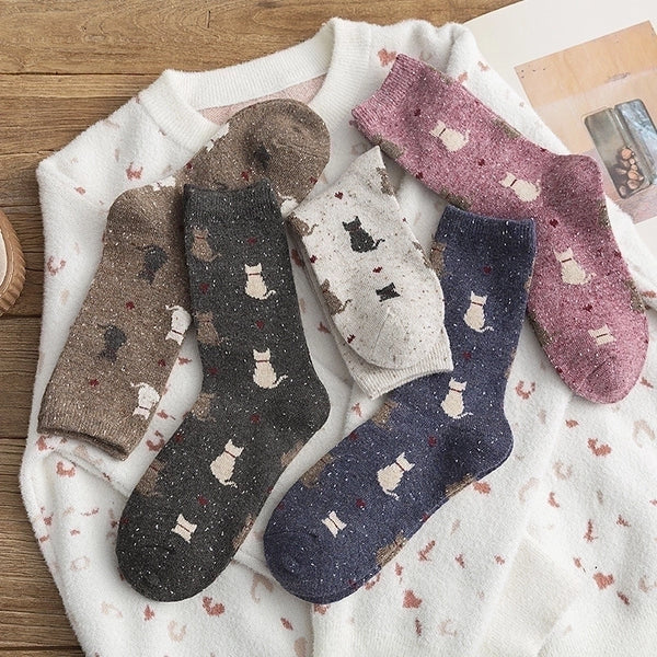 Kitten Wool Socks Female Thickened Winter Retro Pile Socks