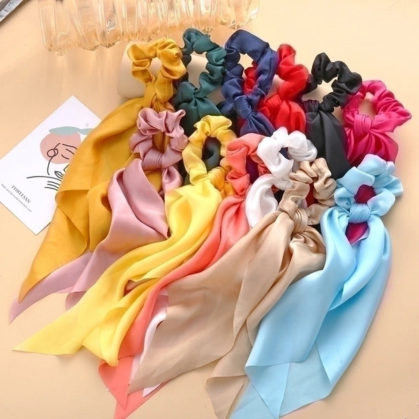 Knotted Ribbon Hair Scrunchies Satin Large Intestine Circle  Silky Scarf Hair Tie Lady Ponytail Wholesale