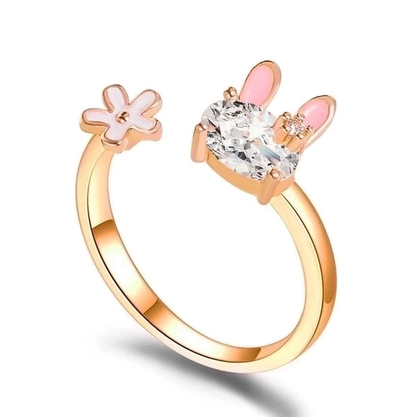 Korea Cute Bunny Sweet Girl Heart Flower Finger Ring Wholesale