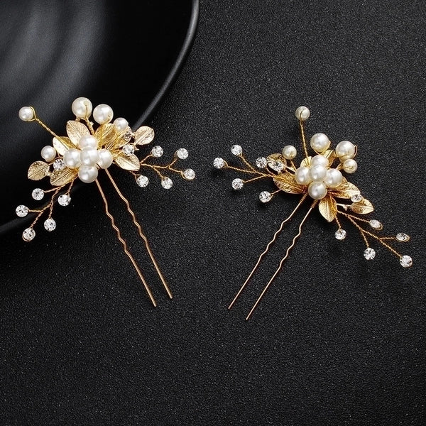 Korean Bridal Headdress Pearl U-shaped Hairpin Alloy Flower Hair Beads Wholesale