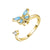 Korean Copper Micro-inlaid Zircon Color Butterfly Rotating Open Ring