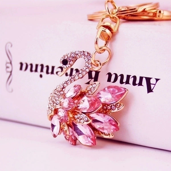 Korean Creative Cute Diamond White Swan Keychain