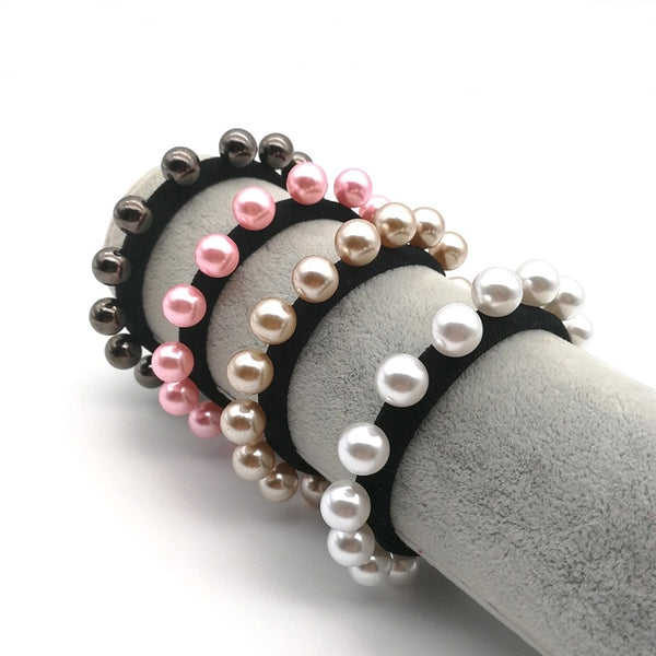 Korean Fashion  Beads Seamless Seam Multiple Pearl Hair Ring Simple Hair Scrunchies Wholesale