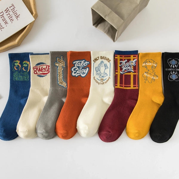 Korean  Japanese Style Spring And Summer Tide Socks Tide Brand Sports Cotton Men's And Women's Couple Socks Children's Middle Tube Alphabet College Style