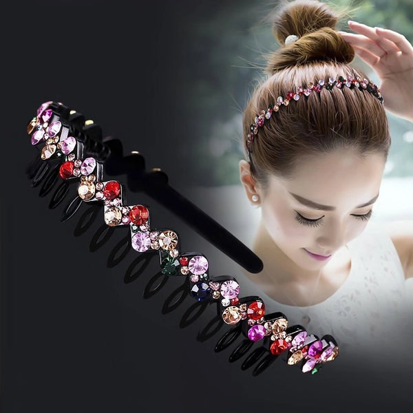 Korean New Arrival Toothed Non-Slip Rhinestone Headband Fashionable Simple  Wave Crystal Headband Hair Card Headwear