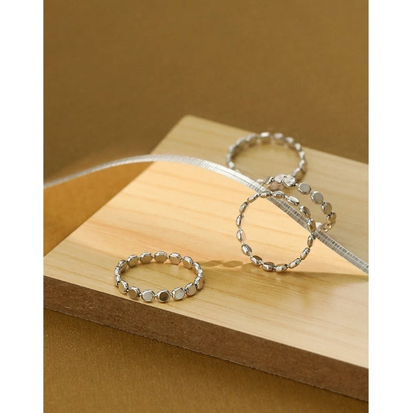 Korean Niche Geometric Flat Round Beads S925 Sterling Silver Ring Female