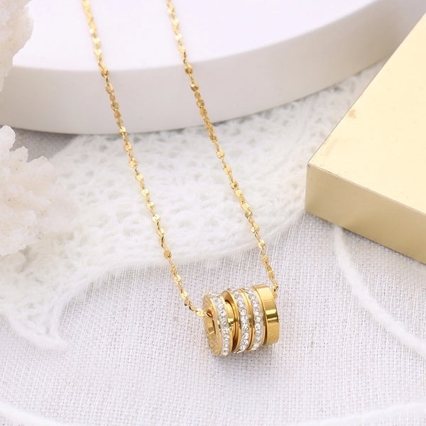 Korean Simple Titanium Steel 18k Gold-plated Zircon Pendant Necklace