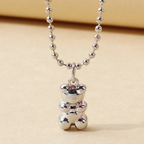 Korean Simple Trendy Bear Pendent Stainless Steel Necklace