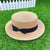 Korean Straw Hat Shading Hat Summer Flat-brimmed Bow Straw Flat Top Hat