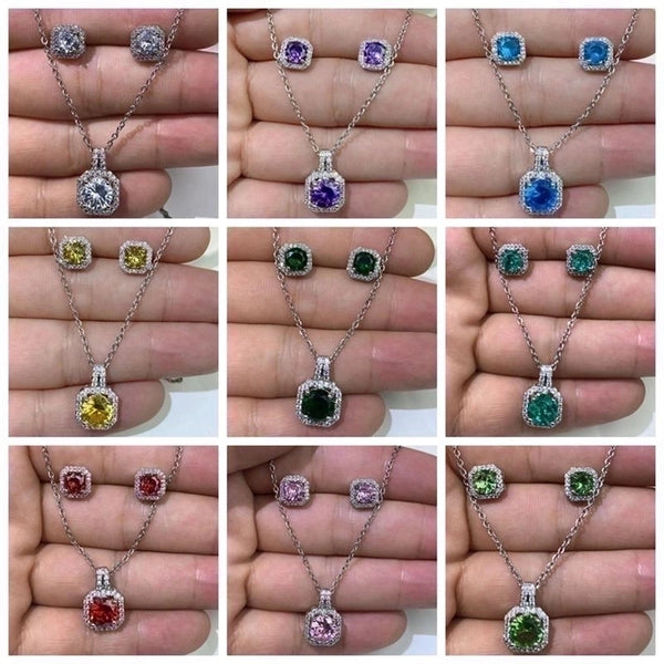 Korean Style Geometric Copper Zircon Pendant Necklace Ear Studs 1 Set