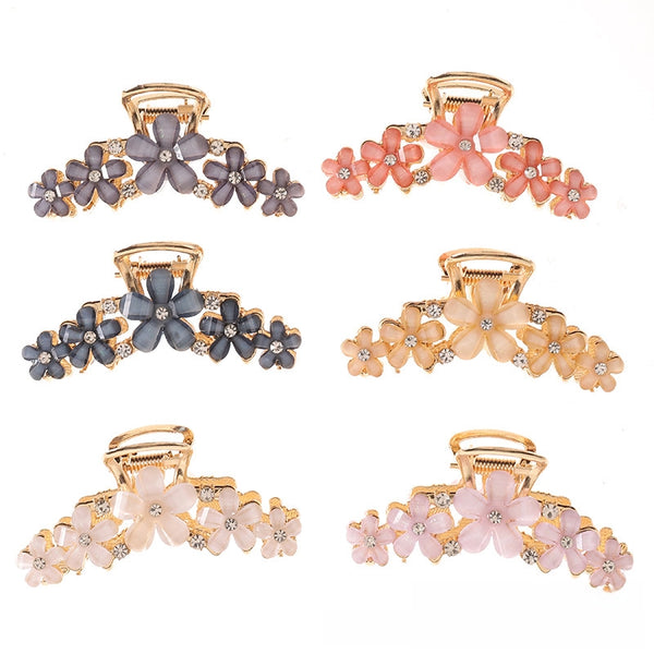 Korean Style Hair Accessories Crystal Ingot Hair Grasp Alloy Electroplated Hairpin Hairpin Hairpin Internet Celebrity Elegant Flower Girl  Grasp Clip