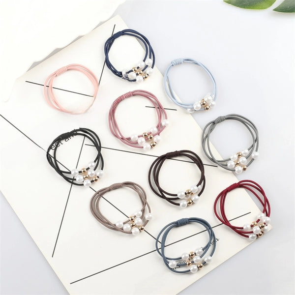 Korean Style  Nine-Bead Hair Ring High Elastic Bee Knot Nine-Bead Hair Rope Simple Three-in-One Hair Rope Rubber Band Women Hair Accessories