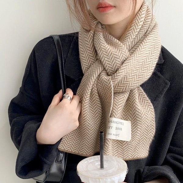 Korean Style Simple Wool Scarf Women's Autumn And Winter Fashion New Japanese Style Student Knitted Scarf Couple