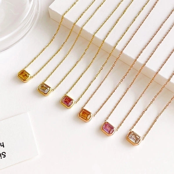 Korean Style Square Titanium Steel Inlay Zircon Necklace