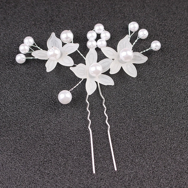 Korean Wedding Headwear Frosted Flower Hair Accessories Bride Wedding Handmade Jewelry Pearl Hairpin Shape Plate Hair Fork Comb