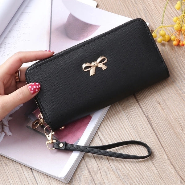 Korean Zipper Wallet Ladies Cross Pattern Bow Clutch Bag