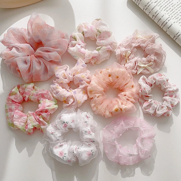 Korean-style Spring And Summer Floral Pig Large Intestine Hair Ring High-grade Organza Yarn Head Rope Horsetail Rubber Band Hair Rope Hair Accessories Wholesale