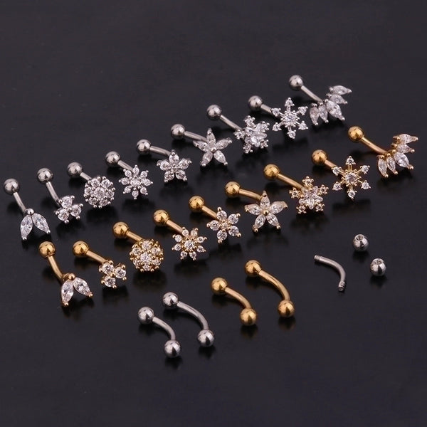 Ear Cartilage Rings & Studs Flower 316L Stainless Steel  Copper Inlaid Zircon