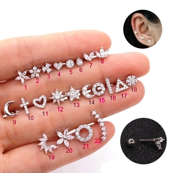 Ear Cartilage Rings & Studs Flower 316L Stainless Steel  Copper Inlaid Zircon