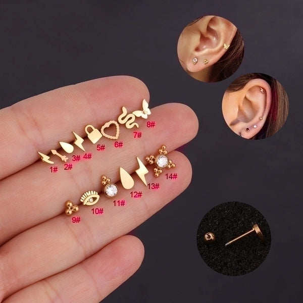 Ear Cartilage Rings & Studs Geometric 316L Stainless Steel  Plating