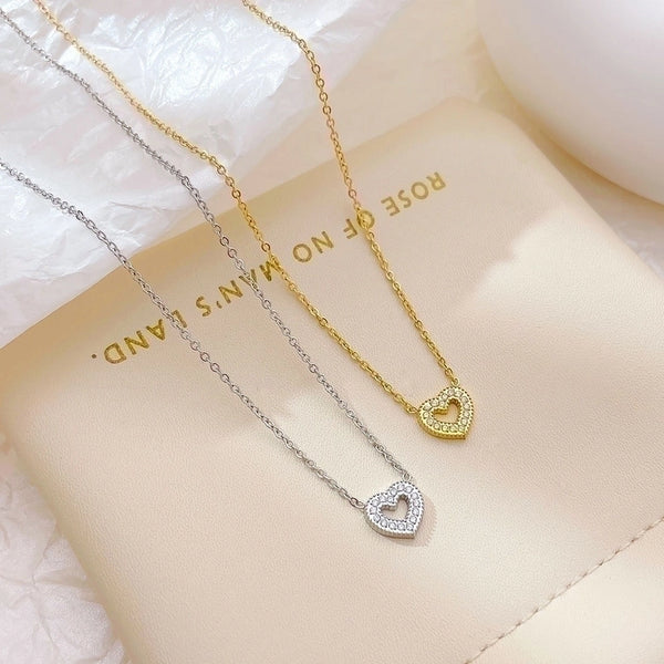 Lady Heart Shape Stainless Steel Plating Inlay Zircon White Gold Plated Gold Plated Pendant Necklace